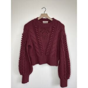 Anthropologie Red Maroon Garnet Chunky Knit Sweater Size XS